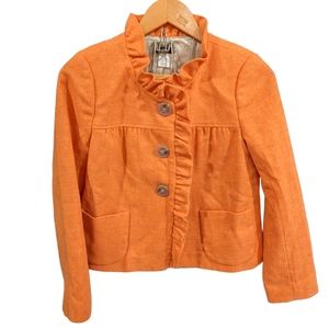 J. Crew 100% Wool Fiona Herringbone Tweed Ruffle Jacket Size 2 Orange